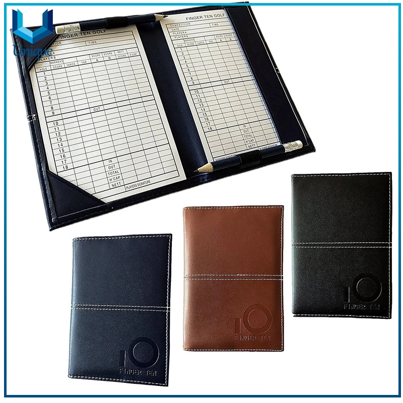 Brand New Black Leather Golf Scorecard Holder, High Quality Factory Wholesale Custom Design Golf Scorecrd Leather Holder