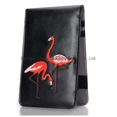 Suporte para cartão de pontuação de desempenho de golfe com bordado de flamingo preto com logotipo personalizado Suporte de jardas